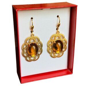 Alzerina Magnolia Earrings Topaz 24kt Gold Plated Filigree Drop Earrings Alzi